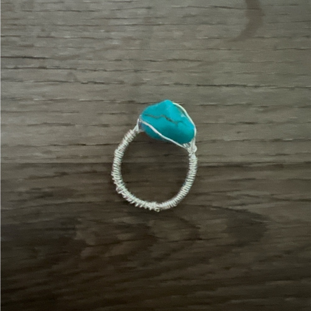 HANDMADE | TURQUOISE STONE SILVER WIRE RING SZ 5 3/4 - Picture 1 of 5